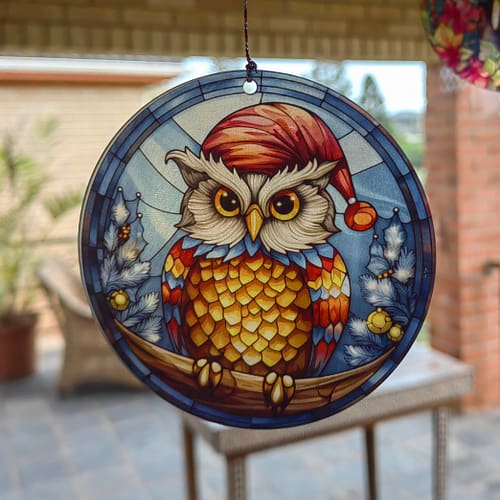 Christmas Owl Suncatcher 10cm